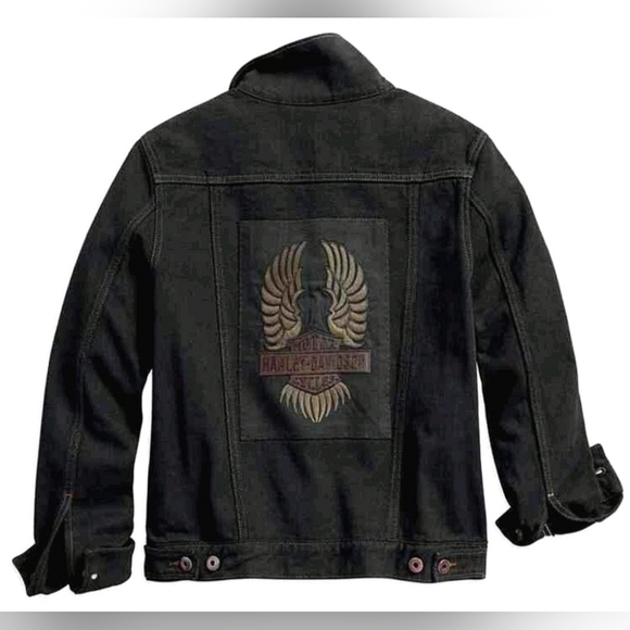 Harley Davidson Women's Black Denim Jacket Size X-Large - Picture 10 of 12